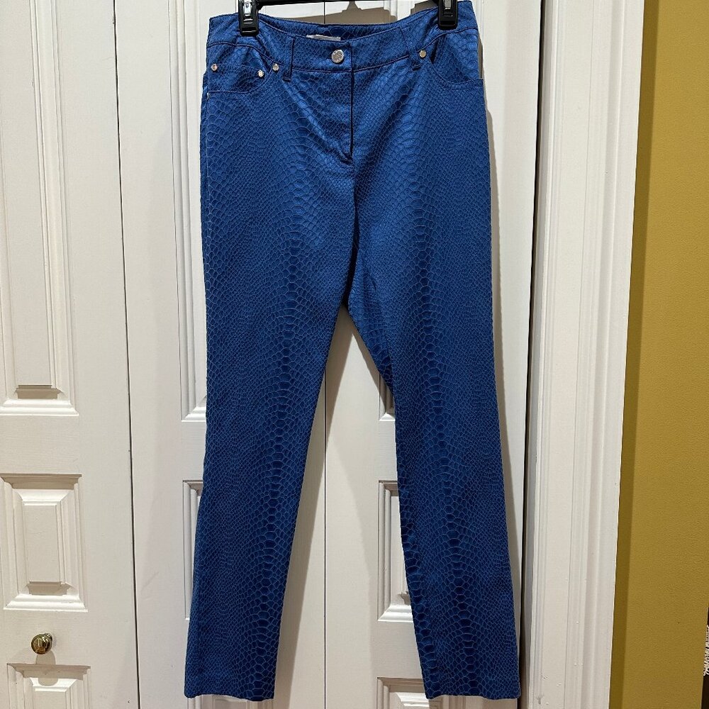 Eric Blue Snake Textured Fabric Dress Pants